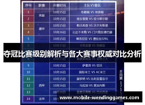 夺冠比赛级别解析与各大赛事权威对比分析
